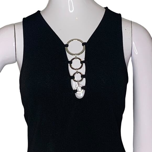 Haus of Pixie Bodycon Dress Size Large Black Ring Chain Accent Down The Cleavage - Picture 2 of 8